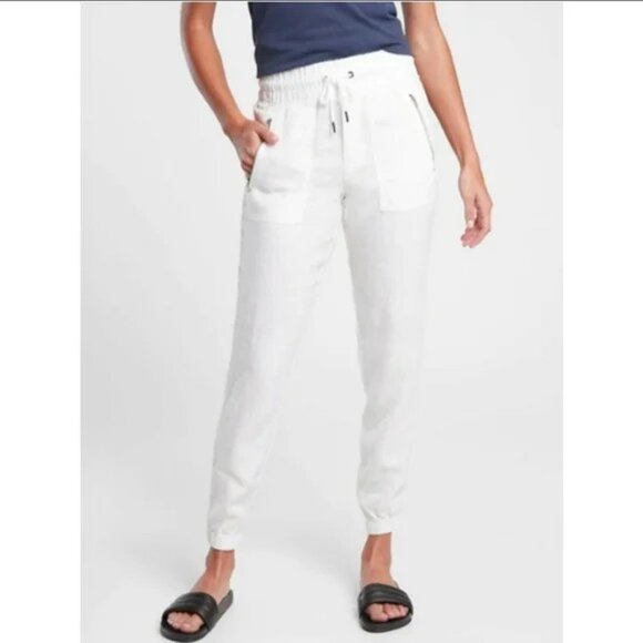 Athleta Cabo Linen Joggers In White- Women's Size 4 - Picture 12 of 13